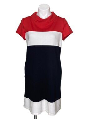 Sara Campbell Women's Multicolor Colorblock Dress, Short Sleeve Mock Neck Size M